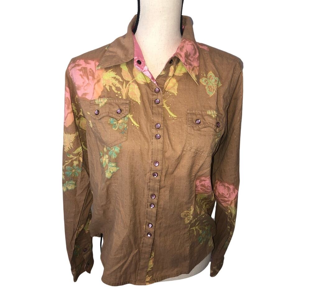 Wrangler Twenty X Ultra Fit Ladies Pearl Snap Western Shirt Size M Floral Rodeo